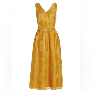 Lafayette 148 gold linen silk Jacquard dress